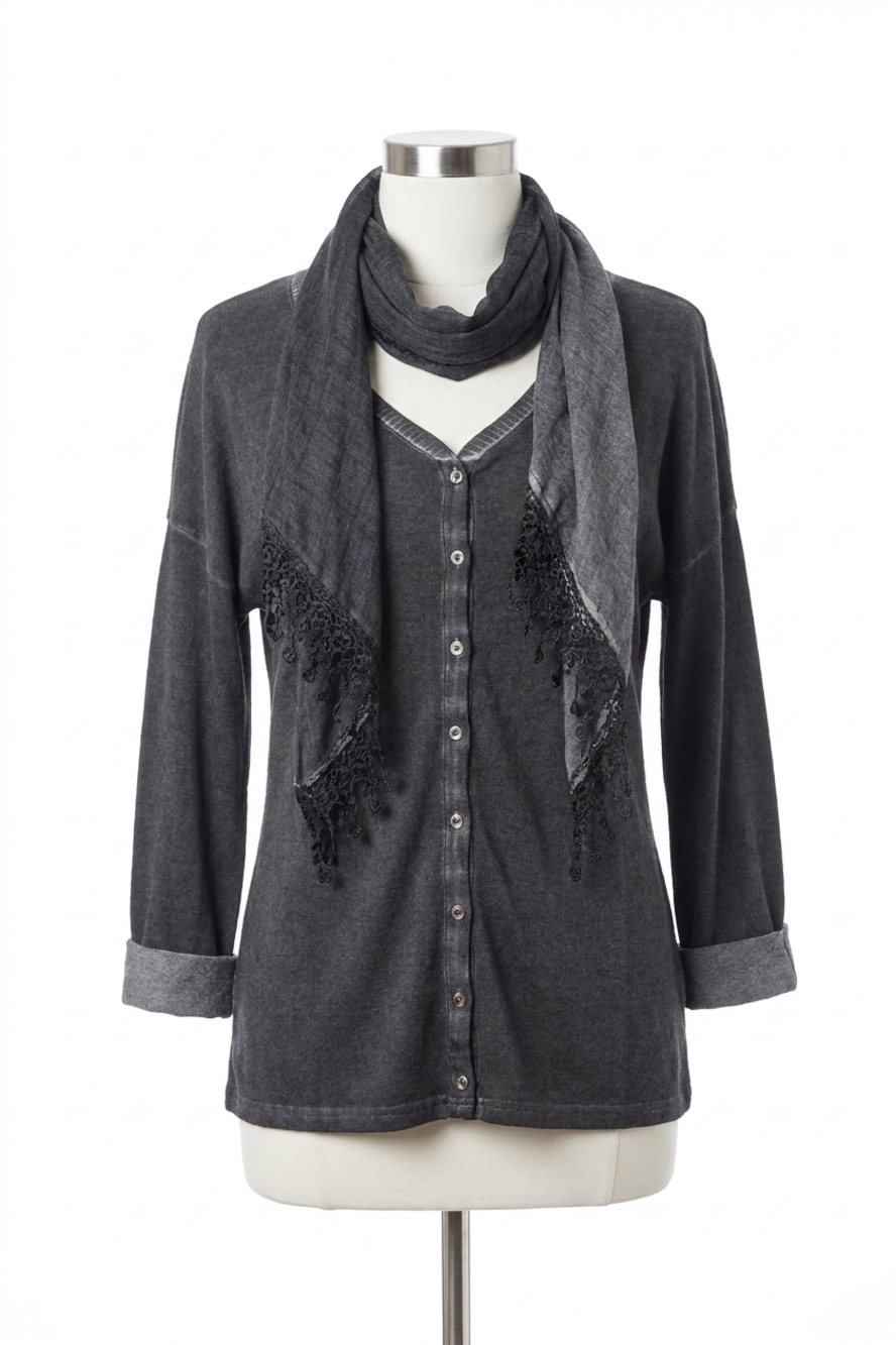 NEW ANGEL front-to-back top w/ scarf in gray